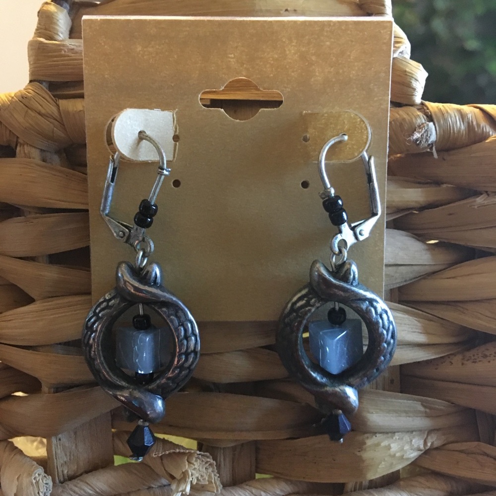 Vintage silver tone beaded lever back earrings